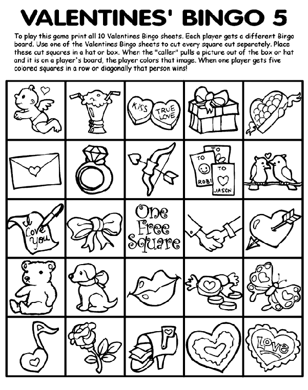 Valentines' Bingo 5 Coloring Page